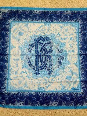 Roberto Cavalli silk scarf blue snake print logo NWT